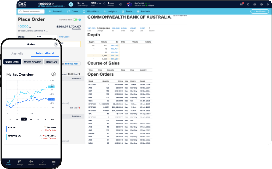 Sample of CMC Invest platform on mobile and desktop