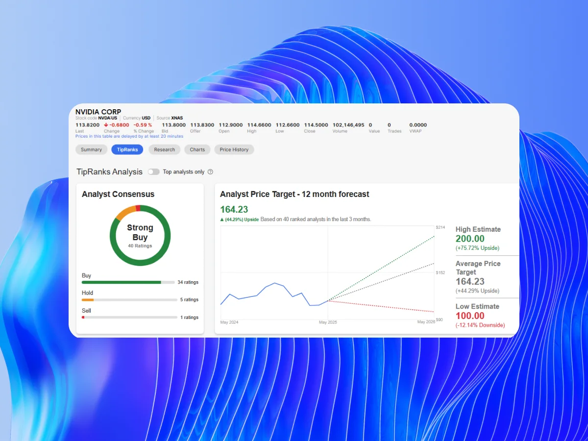 TipRanks Hero platform short on blue technology background